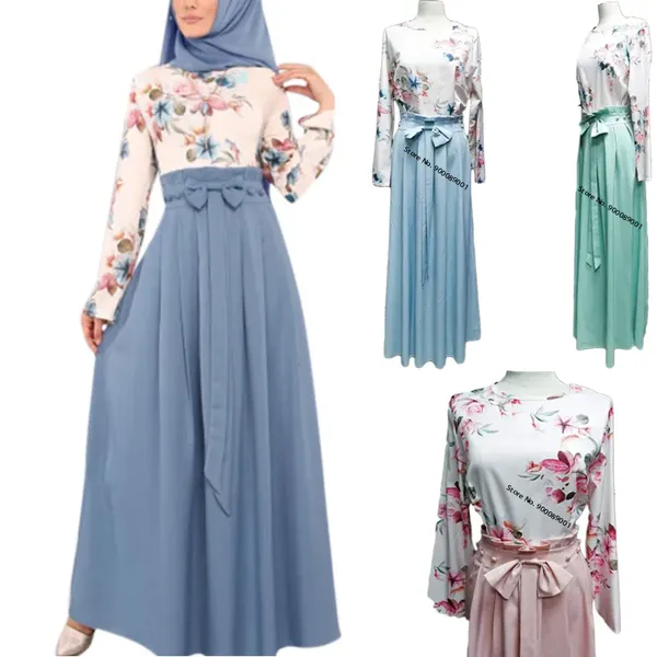 Vestidos casuales Dubai Abayas Vestido musulmán Ropa islámica Turquía Eid Moda Floral Impreso Manga larga Oración Maxi para mujeres Vestidos