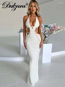 Casual Jurken Dulzura Sexy Y2K Kleding Gebreide Hol Mouwloze Ruglooze Lace Up Halter Bodycon Maxi Jurk Voor Vrouwen Verjaardagsfeestje