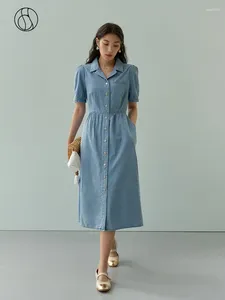 Casual jurken DUSHU woon-werkverkeer retro-stijl slanke taille denim jurk voor dames zomer chic katoen enkele rij knopen eenvoudige lange vrouwelijke