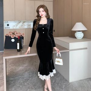 Vestidos casuales e streetwearmaxi es para mujeres tiendas de los funcionarios de RSVPPAP W4M Rich Daughter Fiesta de cumpleaños Black Velvet Slimming Fishtail Dres