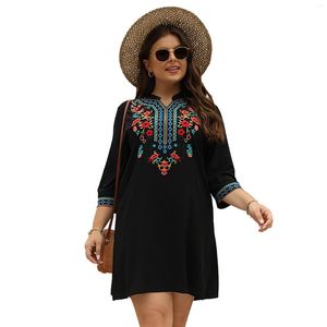 Casual jurken eaeovni boho geborduurde jurk voor vrouwen traditie Mexicaanse boeren Boheemse rokken plus size hippie tuniek