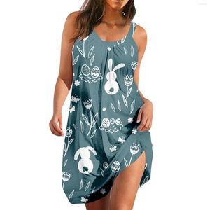 Casual jurken Easter zomer dames mouwloos eierpatroon mini sundresses voor katoenen maxi -jurk