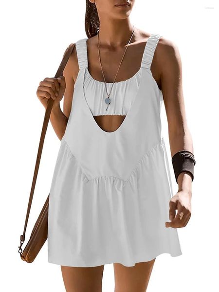 Robes décontractées Edhomenn Femmes Tennis Combishorts Solide Couleur Sans Manches Courtes Combinaisons D'été Croix Dos Nu Cami Barboteuses Survêtements De Sport