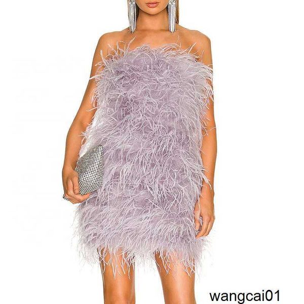 Robes décontractées Egant 100% plumes d'autruche Mini robes de cocktail 2023 Sexy Strapss courte robe de bal de mariage robes de fête d'anniversaire S4082 0315H23