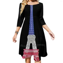 Robes décontractées de la tour Eiffel drapeau français sweetheart nœud robe évasée mode conception de mode grande taille en lâche pixdezines
