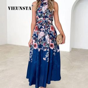 Robes décontractées Élégant et noble Tie-Up Party Maxi Robe Femmes Sexy Été Boho Long 2024 Printemps Halter Fée Floral Imprimer