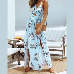 Casual jurken Elegant Backless For Women Fresh High Slit Dress Sexy Hollow Out Floral Outfits Street roepingskleding Vestidos