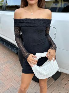 Casual jurken Elegante Backless Long Flare Sleeve Print Mini Dress For Women Fashion Strapless A-Line Club Party Sexy