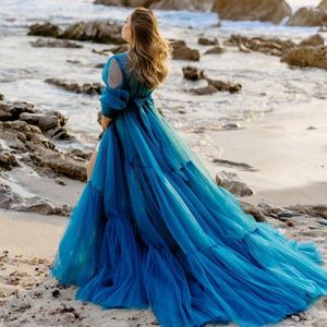 Vestidos casuales elegante playa azul vestido de maternidad una línea de tul largo baby-shower robe vestidos de malla boho mujeres po shoot