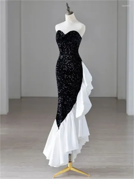 Robes décontractées Robe de soirée noire élégante pour femmes Luxury Sequins Party Vestidos Celebrity Host Slim White Bodycon Mermaid Maxi