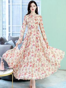 Casual jurken Elegant Chiffon Beach Maxi Dress Floral Tunics Lange Mouw kleding voor vrouwen Lente 2023 Chique Koreaanse mode -prom