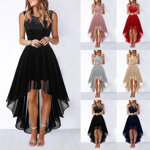 Robes décontractées élégante mousseline de soie dentelle midi pour robe de bal été en sexy sans manches irrégulière club robe de soirée vestidoes