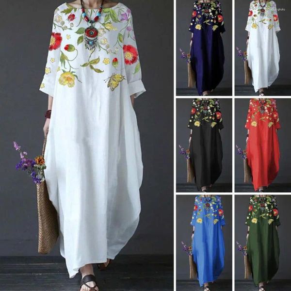 Robes décontractées Élégant coton lin pour femmes Mori Girl Style Robe Plus Taille Lâche 3/4 Manches Robe Club Tenues