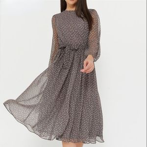 Robes décontractées Élégant Dot Imprimer À Manches Longues Femmes Bohème Casual O-cou En Mousseline De Soie A-ligne Robe Rétro Partie Débardeur 230330