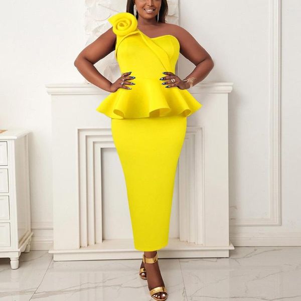 Robes décontractées robe élégante pour les femmes de luxe jaune une épaule taille haute moulante cheville longueur qualité fête d'anniversaire dîner