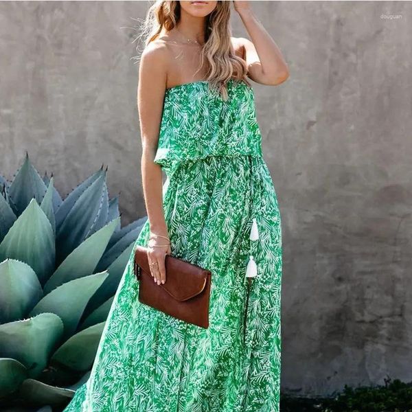 Vestidos casuales Moda elegante Sin tirantes Slit Loose Vacation Bohemian Maxi Dress Summer Women Sexy Off Shoulder Long