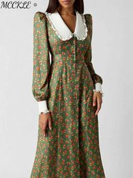 Robes décontractées élégant robe de femme imprimée florale 2023 printemps vintage lanterne manche femelle robes de chemise de poupée