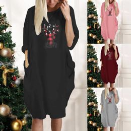 Robes décontractées élégantes pour femmes soirée fête femme robe de noël imprimé casual manches longues poche ample tunique surdimensionnée