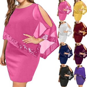 Vestidos casuales elegantes para mujeres encaje hombro descubierto superposición asimétrica gasa sin tirantes vestido De lentejuelas Vestidos De Fiesta 5XL