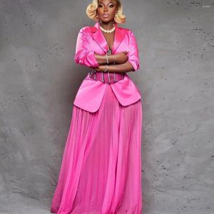 Robes décontractées Élégant Fuchsia Plissé Longue Maxi Robes Perlée Corset Top Demi Manches Aso Ebi Femmes Élégantes À La Fête