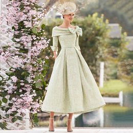 Casual jurken elegante groene moeder van de bruid jurk batall nek met boog drie kwart een lijn avondfeestjurken voor bruidegom 230221