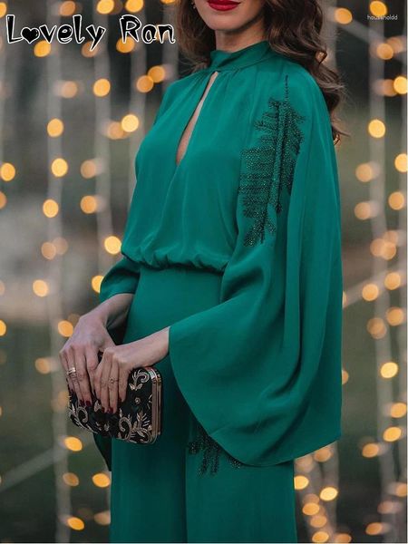 Robes décontractées Élégant vert robe à manches bouffantes femmes printemps vintage lâche longue avec sequin femme mode dames soirée robes