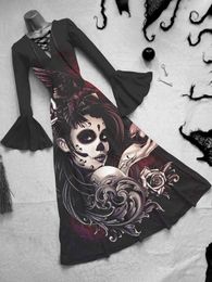 Casual jurken Elegante dames printjurk zomer mode Halloween Horror Beauty Skull Party Sexy Rose Girl Long Sundress 230303