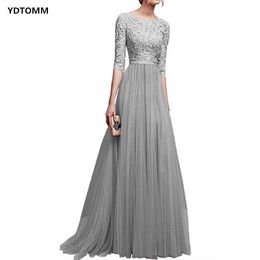 Casual jurken Elegante lange avondjurk vrouwen kanten maxi halve mouw formele dames jurken vrouwelijke longue robe feestjes verkoop items z0216