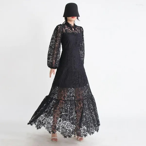 Vestidos casuales elegante largo para las mujeres 2024 lujoso encaje de noche femenino bordado boutique vestido damas ropa de una sola pieza