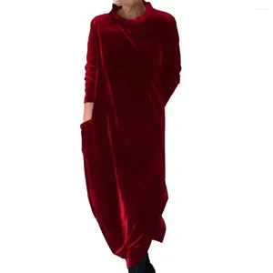 Robes décontractées Robe élégante à manches longues Pull doux Chaud Mi-mollet Longueur Midi Femme avec manches longues Couleur unie pour tous les jours