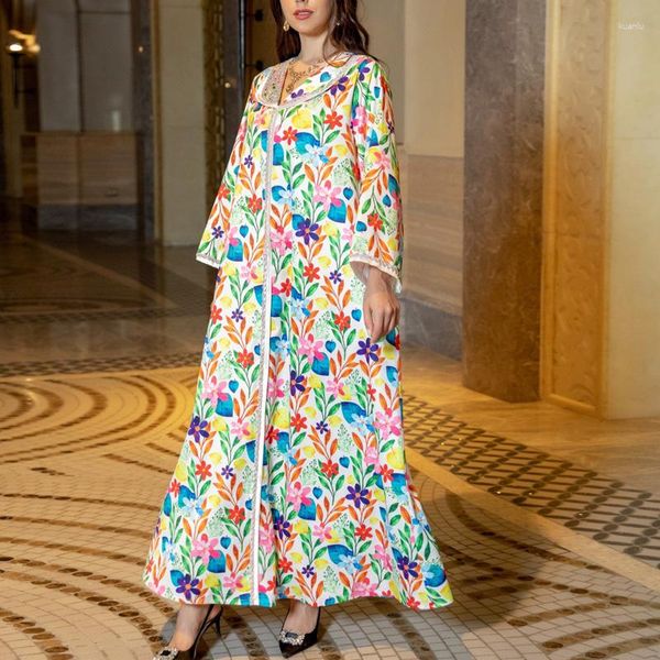 Robes décontractées élégant robe de soirée de maison de luxe lâche mode Femmes à manches longues Moyen-Orient Floral Printine Robe Arabe Vêtements Female