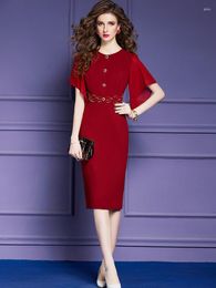 Casual Kleider Elegante Luxus Perlen Rot Party Formale Anlass Für Frauen 2023 Sommer Plus Größe Vestidos De Fiesta Büro Tragen