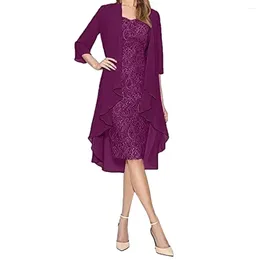 Vestidos casuales Elegante vestido de novia de la madre Trajes de encaje Conjuntos de dos piezas Ropa de mujer Gasa irregular 2 PCS Set Guest Vesitdos