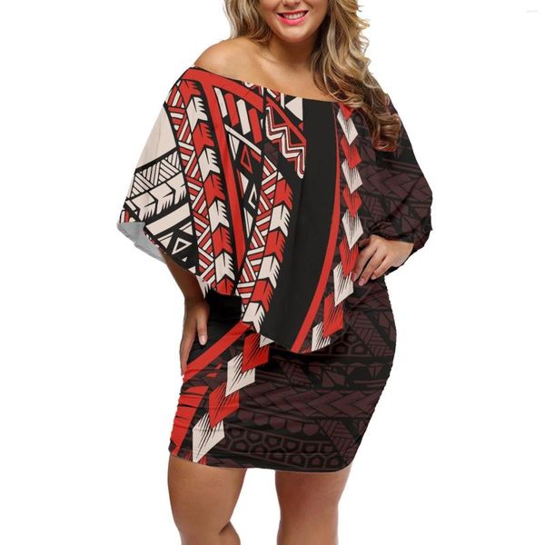 Robes décontractées élégante une ligne épaule mode Mini jupe polynésien imprimé tribal personnalisé été femmes à manches courtes bord de mer robe de voyage