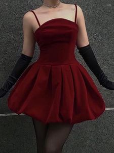 Vestidos casuales elegante vestido de fiesta mujeres rojo sexy sin espalda sin mangas vestido de bola hinchado mini vintage estilo francés cintura alta corto