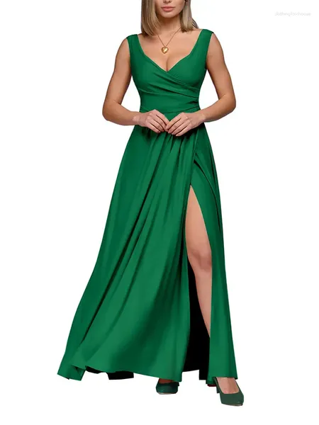 Robes décontractées Fête élégante pour les femmes 2023 Bal de luxe Femme Robe Soirée Mariage Danse Longue Maxi Sans manches Vert Robes