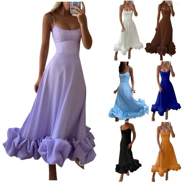 Robes décontractées Elegant Party for Women 2024 Mode Sous-fondeurs Flower Hem A-Line Robe Suspender Luxury Wedding Even