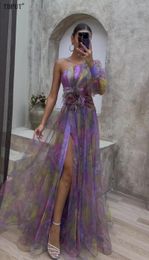 Vestidos casuales elegante púrpura tie-dye contraste color vestido para dama moda solo hombro dividido malla vestidos 2023 chic mujeres