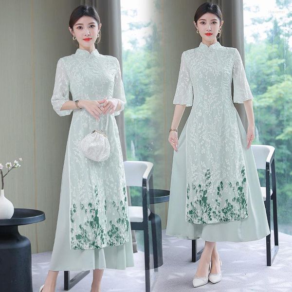 Vestidos casuales Elegante Qipao Vestido Moderno Primavera Verano 2023 Estilo nacional Bordado de gama alta Modificado Cheongsam Stand Collar Z795