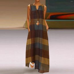 Casual jurken Elegante sexy outfits Ladies Summer For Women 2023 Plus Size V Neck Mouwloze Plaid Maxi Dress Loose