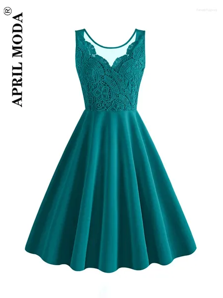 Vestidos casuales elegante sin mangas turquesa vestido de fiesta corto 2023 verano swing pinup encaje cóctel vintage bata vestidos cumpleaños para mujeres