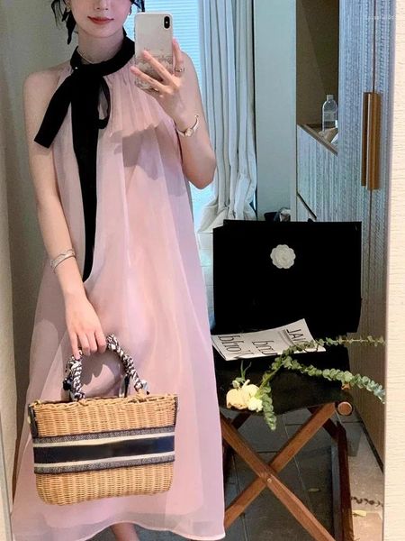 Robes décontractées élégant bureau d'été Lady Mini robe y2k coréen sans manches couche couche rose française de la mode féminine française Sweet Fashion