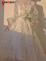 Casual jurken Elegant Sweet V Neck Mid-Length Dress Ladies 2024 Spring en herfst high-end socialite slanke taille voor vrouwen