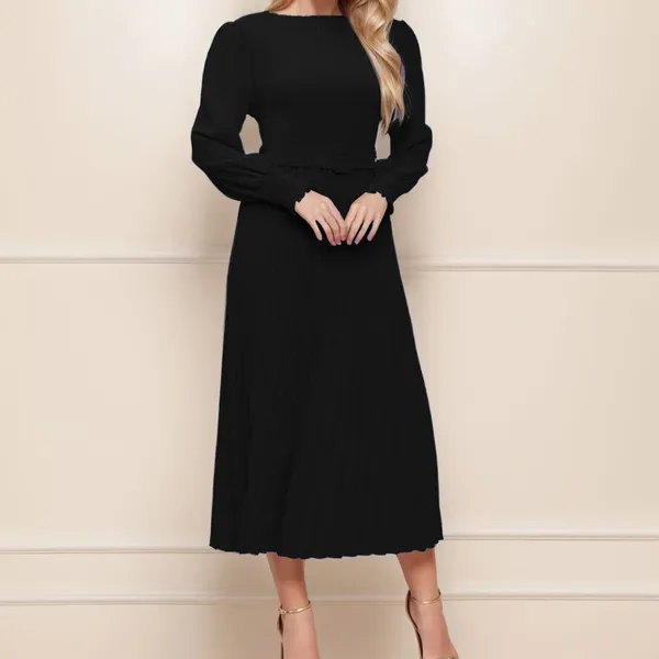 Vestidos casuales elegante temperamento plisado vestido largo mujeres 2023 chic simple encaje-up oficina moda color sólido a-line