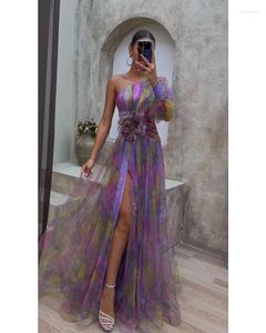 Casual jurken Elegante tie-dye printjurk vrouwen mode schuine schouder geplooid lang 2023 zomer herfst dame feest avondvestidos 93