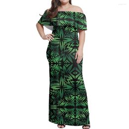 Casual Jurken Elegante Vestdios 7XL Dame Jurk Polynesische Tribale Kleding Samoaanse Traditionele Tapa Bloem Gedrukt Custom Off Shoulder Lang