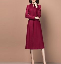 Robes décontractées élégant robe en laine d'hiver Femmes Slim Vintage rétro Aline Bourgogne Long Fashion Mases Formes Business Work Wear Cl7067455