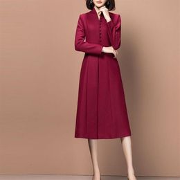 Robes décontractées Élégant hiver robe de laine femmes mince vintage rétro a-ligne bordeaux longue mode dames formelles vêtements de travail cl272b