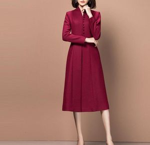 Vestidos casuales elegante vestido de lana de invierno mujeres delgadas vintage retro aline borgoña larga moda damas formal negocio trabajo desgaste cl9079815