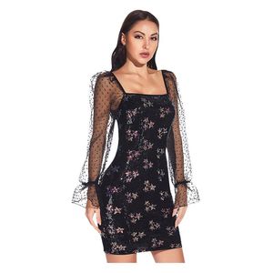 Robes décontractées femmes élégantes robe Sequin Sexy dos nu discothèque moulante à manches longues fête Mini noir nuit femmes # LR3